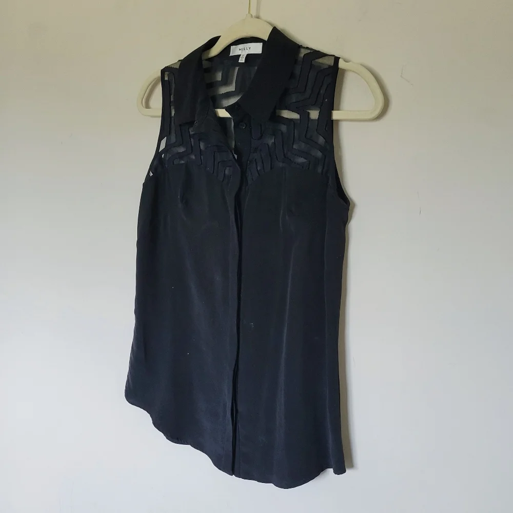 Milly Mesh Silk Button Down Tank - Picture 2 of 6